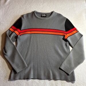 Vintage Lido Of California Mens M Grey Red Stripe Long Sleeve Sweater Made USA